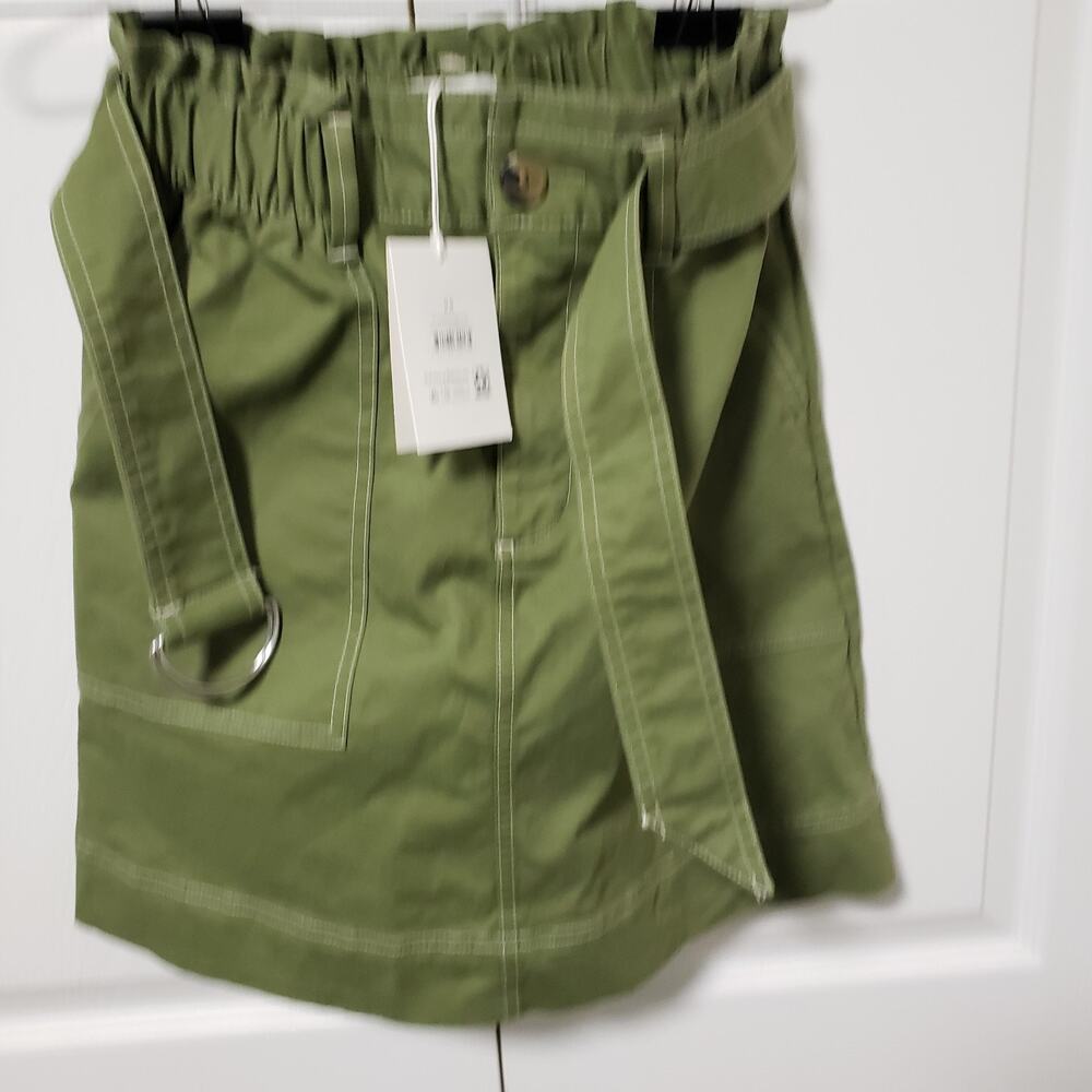 NWT Free Assembly Women's Paperbag Mini Skirt Size XS Olive Green